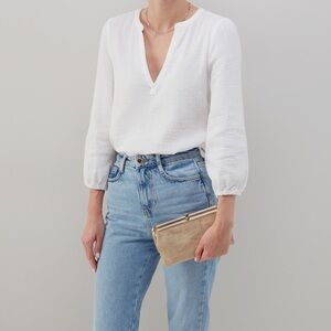 HOBO | Lauren Clutch Wallet in Metallic Leather Gold Leaf